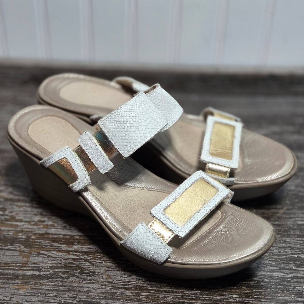 Naot Women's White Gold Tan Slip On Wedge Comfort Sandal Size 40